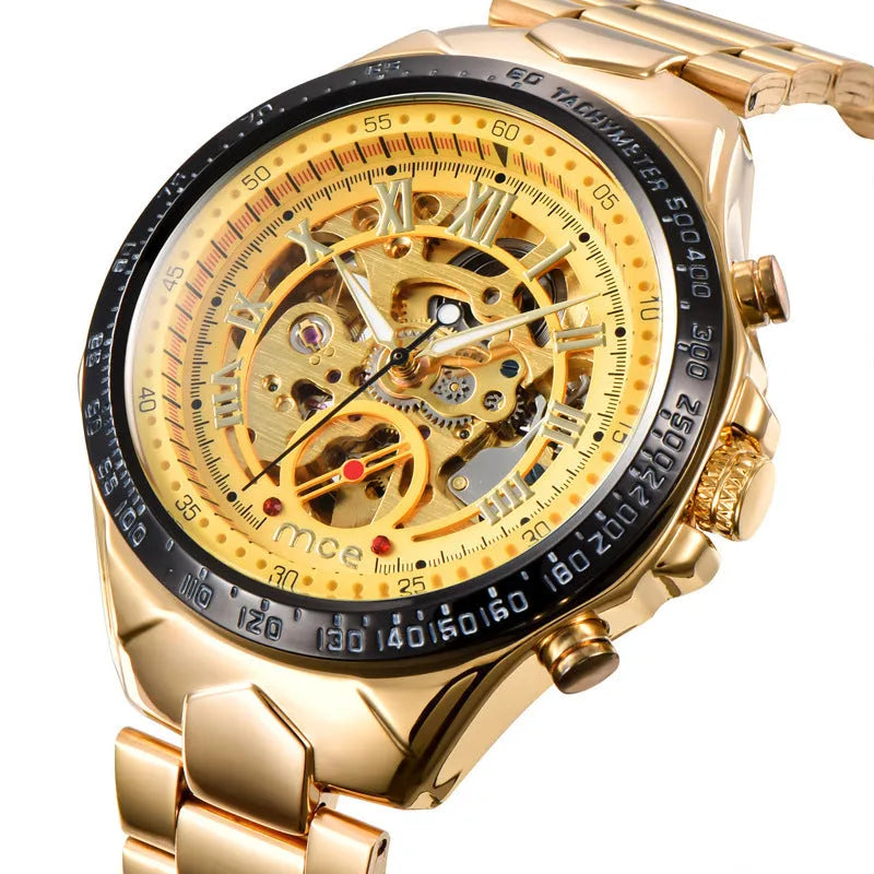 MCE men's explosion-proof mechanical watch on wrist, showing robust case and clear dial.