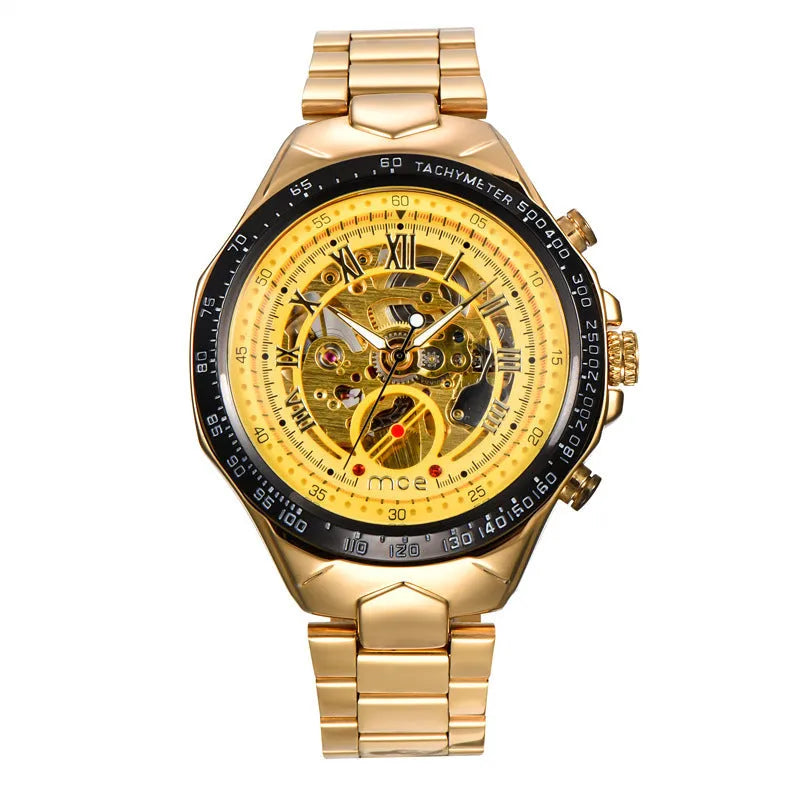 MCE men's explosion-proof mechanical watch on wrist, showing robust case and clear dial.
