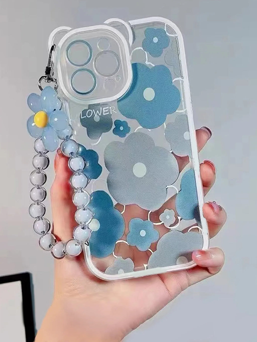 Floral bracelet TPU phone case for iPhone in Bear Ear Blue Flower design