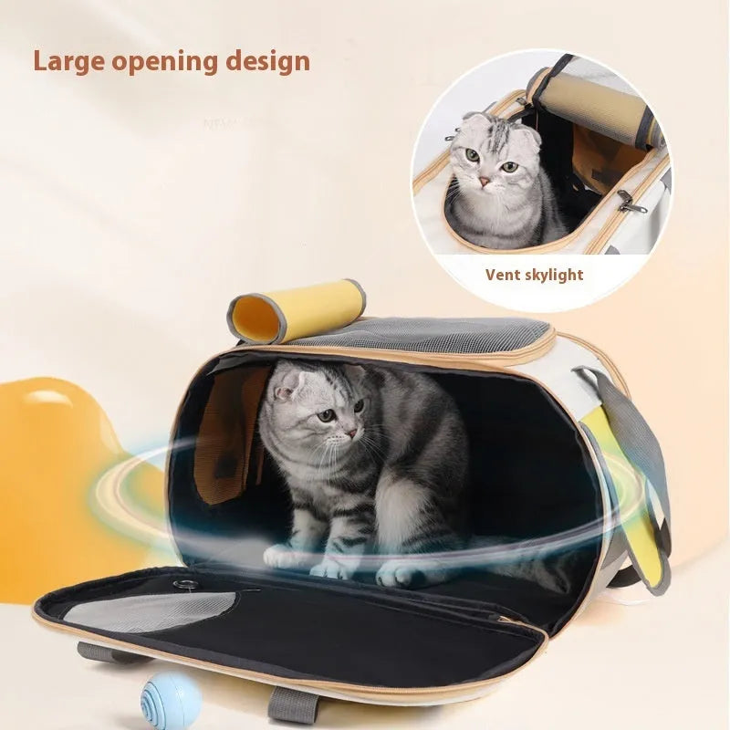 Foldable single shoulder pet carrier bag in canvas material, shown in yellow colour option