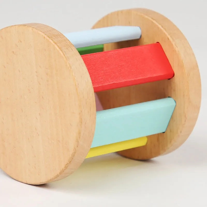 Wooden infant rainbow rattle with rolling bell design, 7.5x7cm, for babies aged 0-3 years