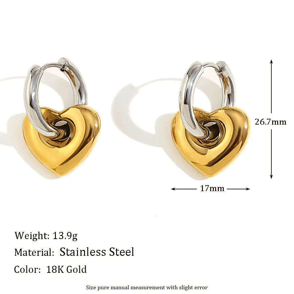 Gold geometric stainless steel jewellery set for women, showing earrings, necklace, and bracelet with electroplated finish.