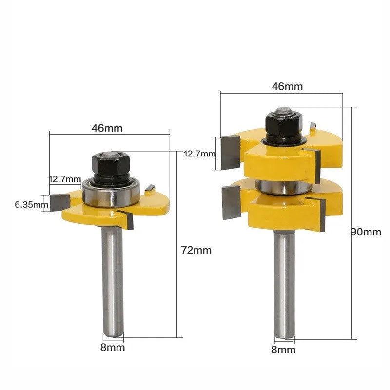 Three-tooth T-shaped tenon joining knife woodworking T-slot milling cutter with carbide 8 mm shank