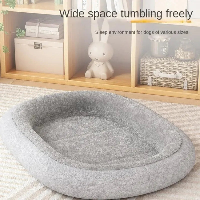 Grey thickened fabric indoor dog kennel with roof and removable plush cushion for small pet