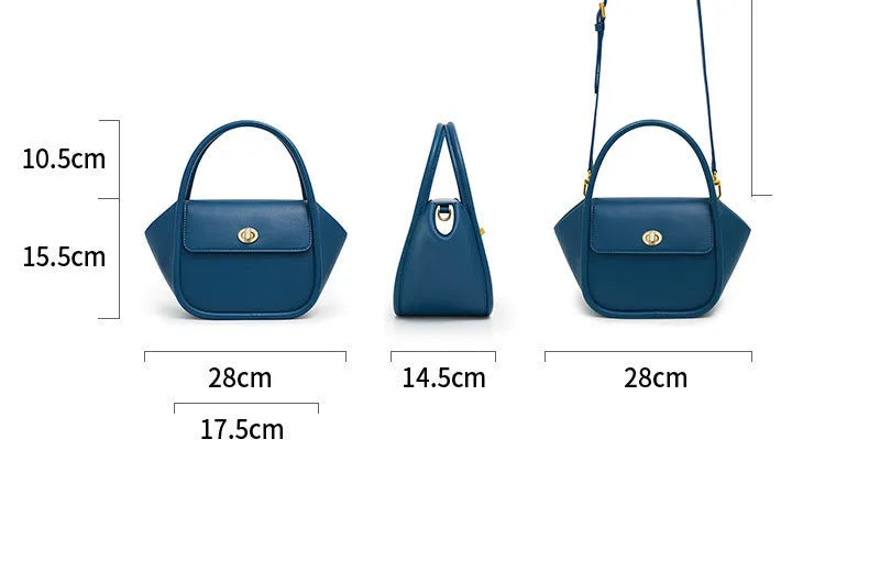 Women's cow leather wing handbag with cross-body strap and hand handles in black colour option