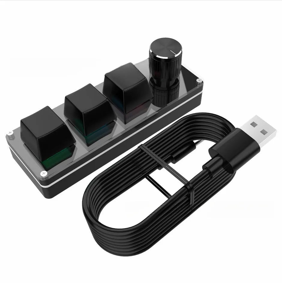 Three-key USB custom office keyboard in black or white with PS shortcut key and 1.5m cable