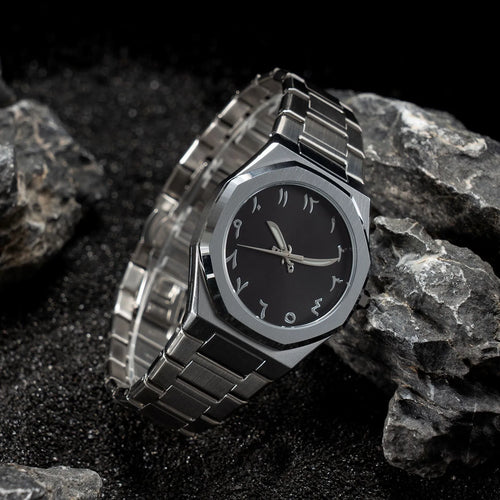 Men's steel business casual quartz watch with a 10mm case on a matching steel belt.