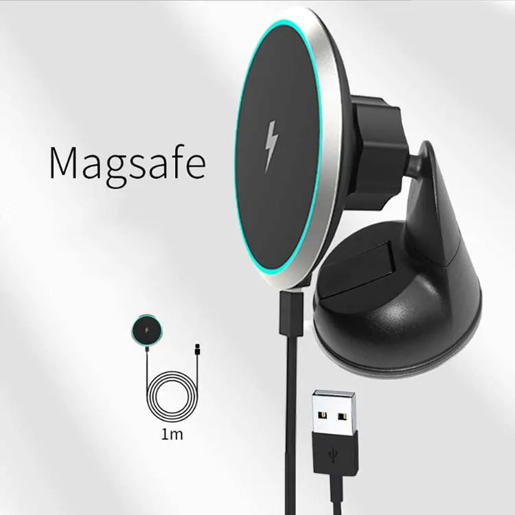 15W magnetic car wireless charger mounted on car air vent with Type-C cable