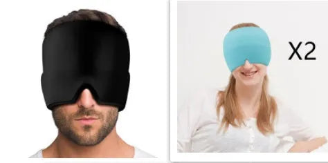 Black elastic cloth cooling gel eye mask for headache relief showing adjustable fit