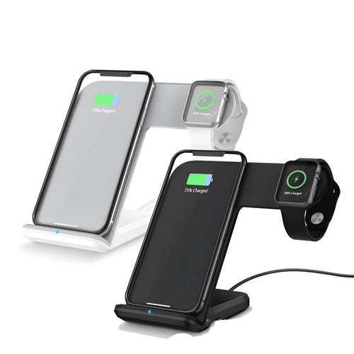 Black or white mobile phone wireless charger with silicone surface and Type-C cable