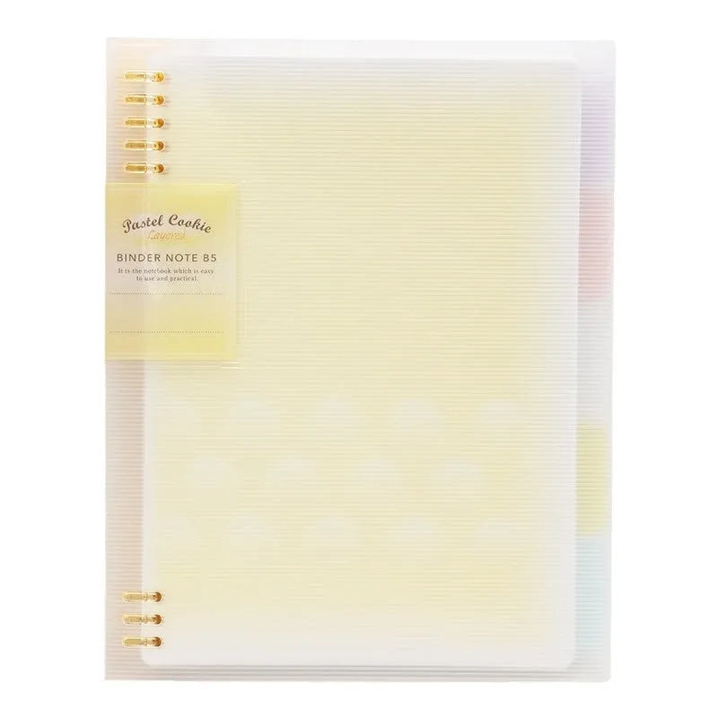 Refillable loose-leaf spiral notebook in B5 size with a pastel blue PP cover and lined pages.