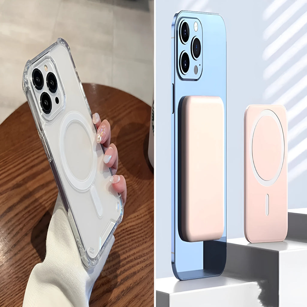 Fully transparent frosted PC iPhone case with four-corner airbags and MagSafe magnetic suction.