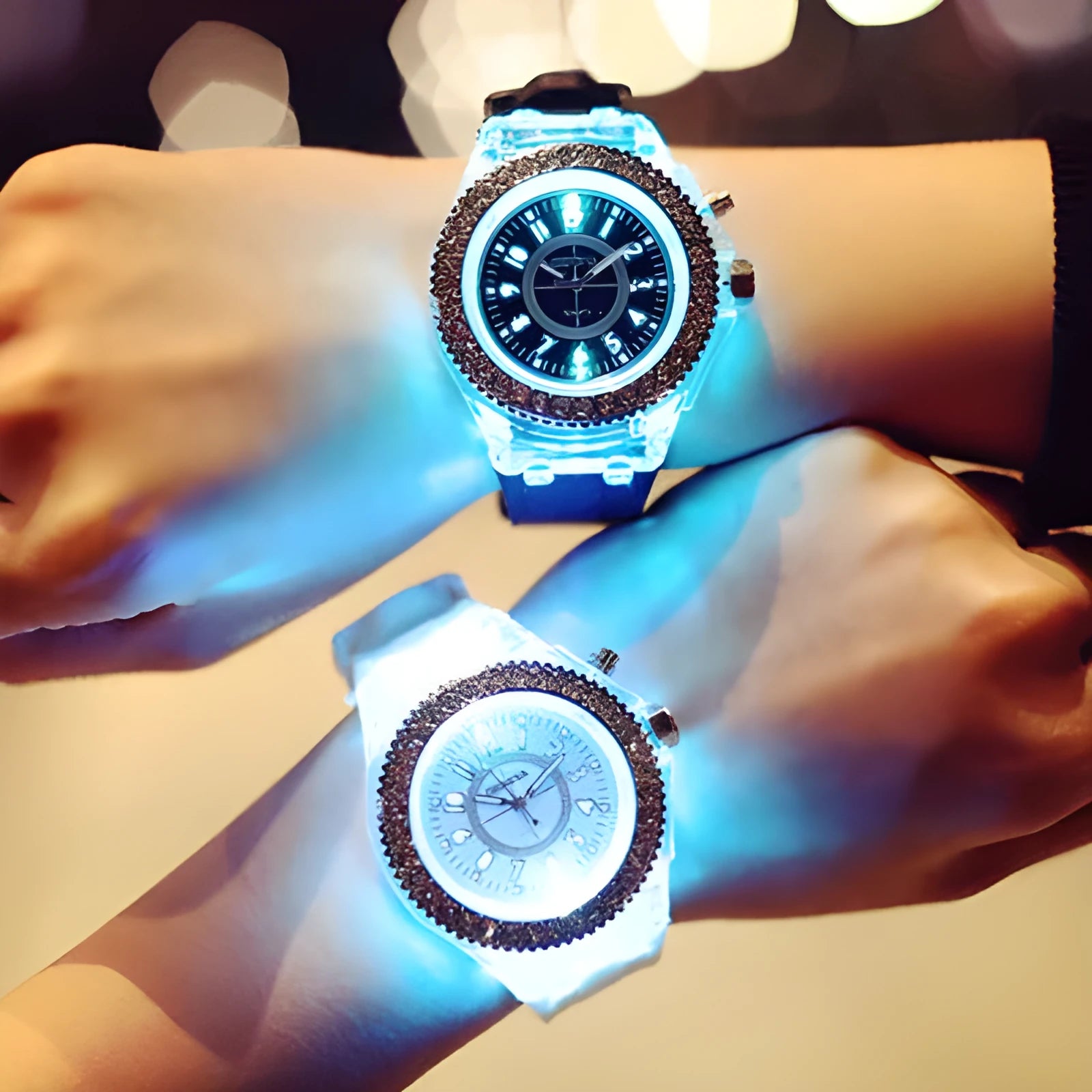 Women's LED luminous watch with round 43mm dial and silicone bracelet in multiple colour options