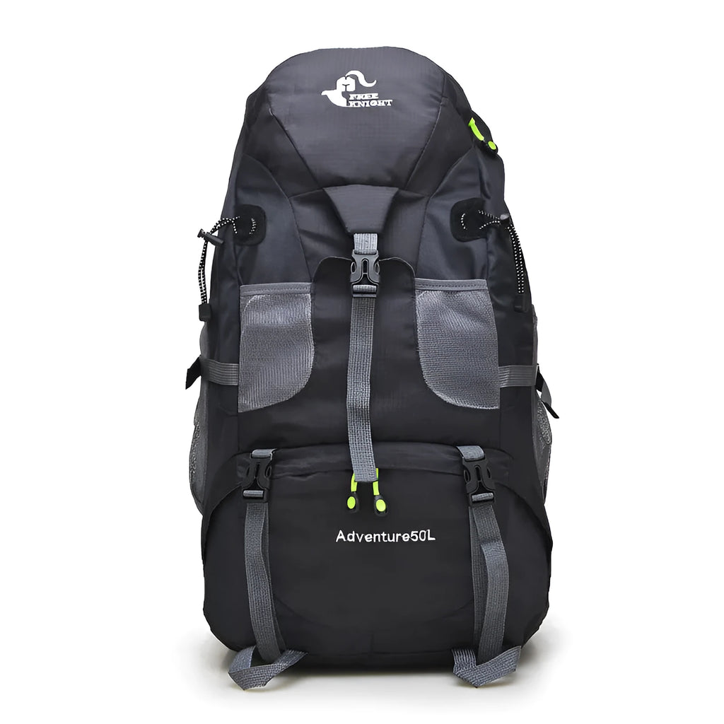 50L waterproof foldable nylon backpack in red with adjustable straps and chest belt