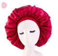Beauty print satin silk sleep bonnet in polyester spandex, 14 styles A-N, shown in assorted colours.