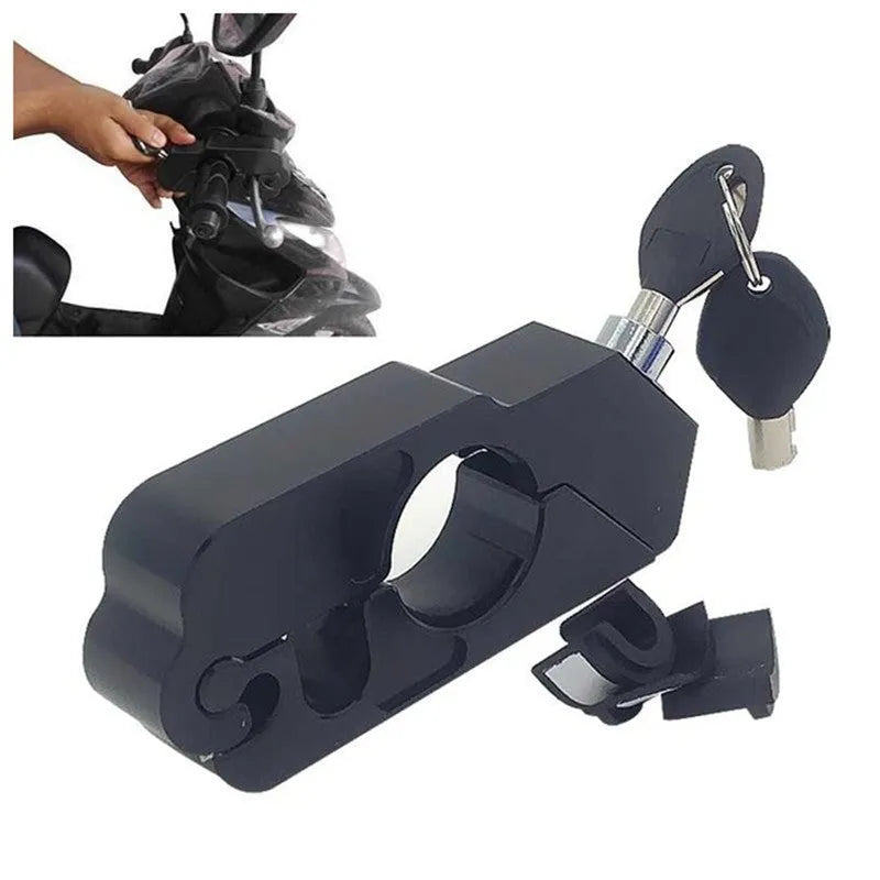 Universal motorcycle handlebar lock with stainless steel wire fits twist grip 27-38mm for scooters and ATVs