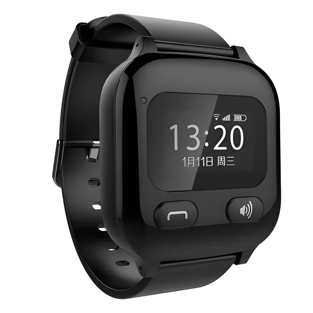Black Aiqiangua S3 smartwatch for elderly GPS tracking on a wrist.
