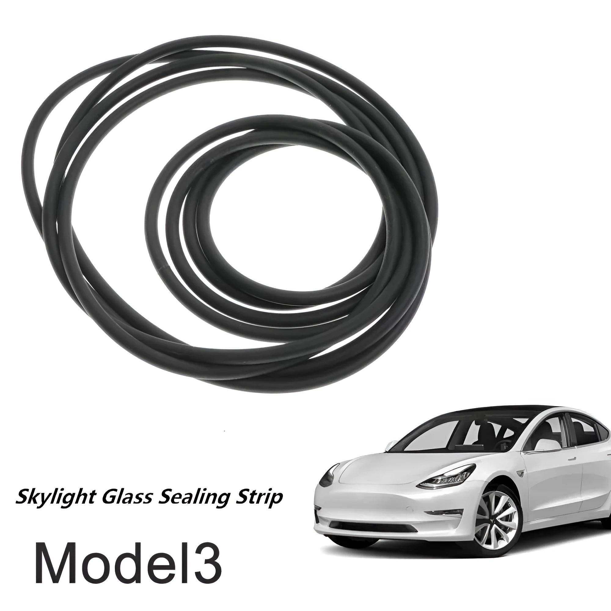 Black silicone Tesla Model 3 windshield roof sunroof seal strip measuring 285 cm