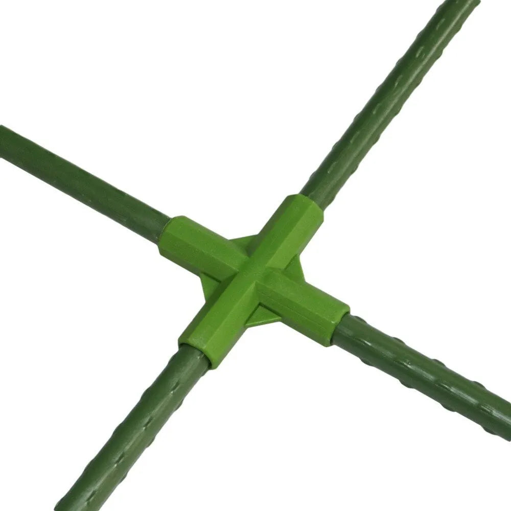 White PP plastic 3-way and 4-way plant support connectors for 11mm garden stakes.
