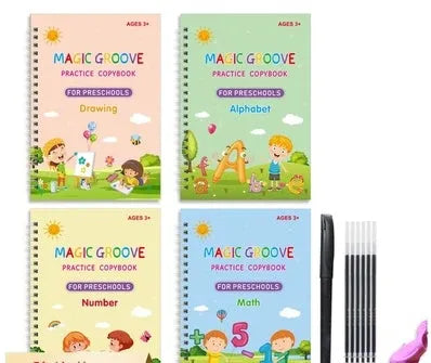 English children's groove magic handwriting practice copybook set with pen and refills.