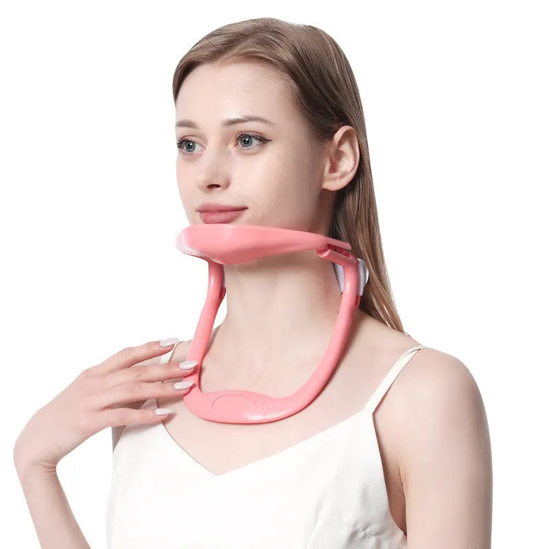 White PP plastic neck brace for cervical spine support shown on a grey background.