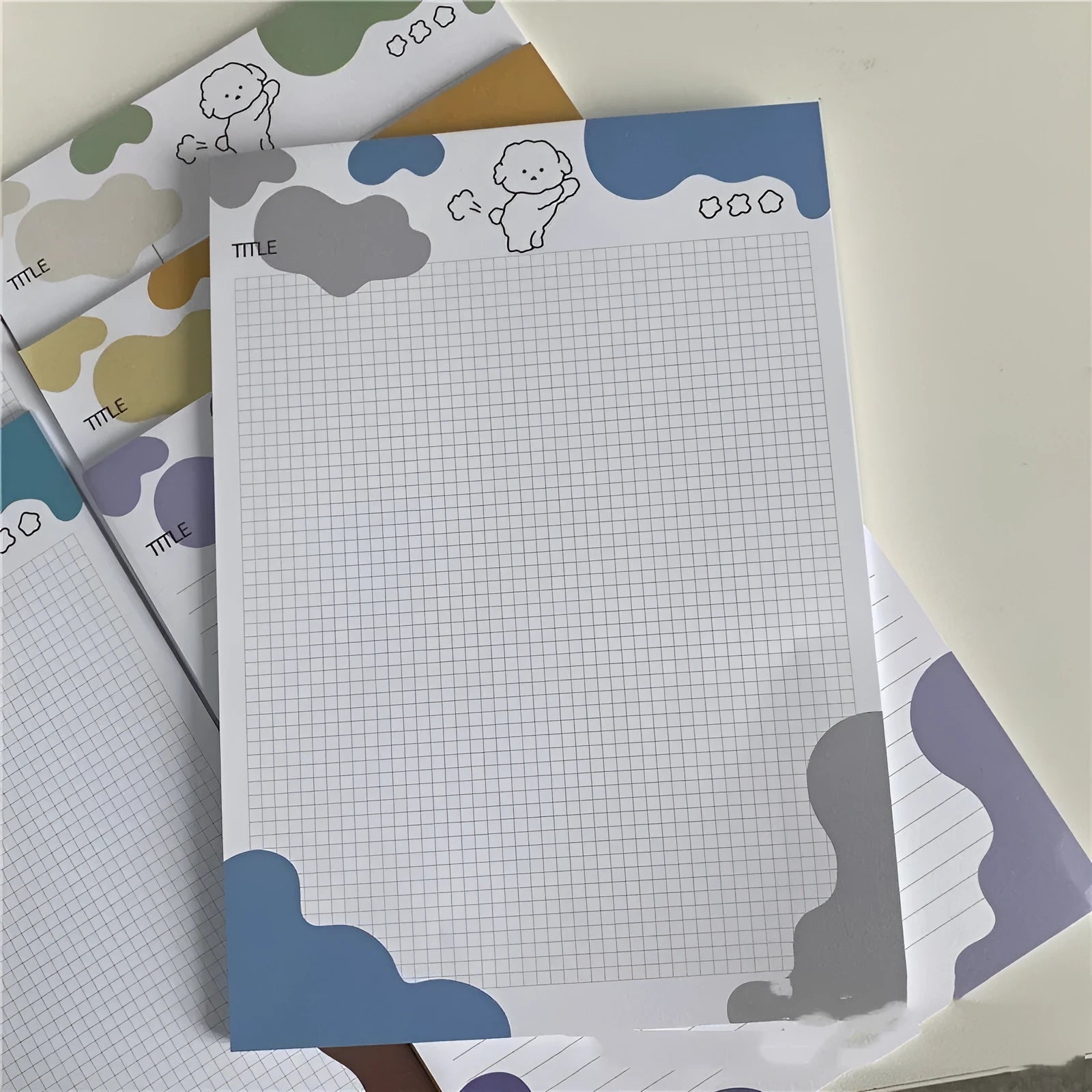 INS Wind Marshmallow Dog themed B5 sticky note paper pad in open pack showing sheets.