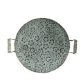 European-style round wrought iron storage tray with belt design in two size options