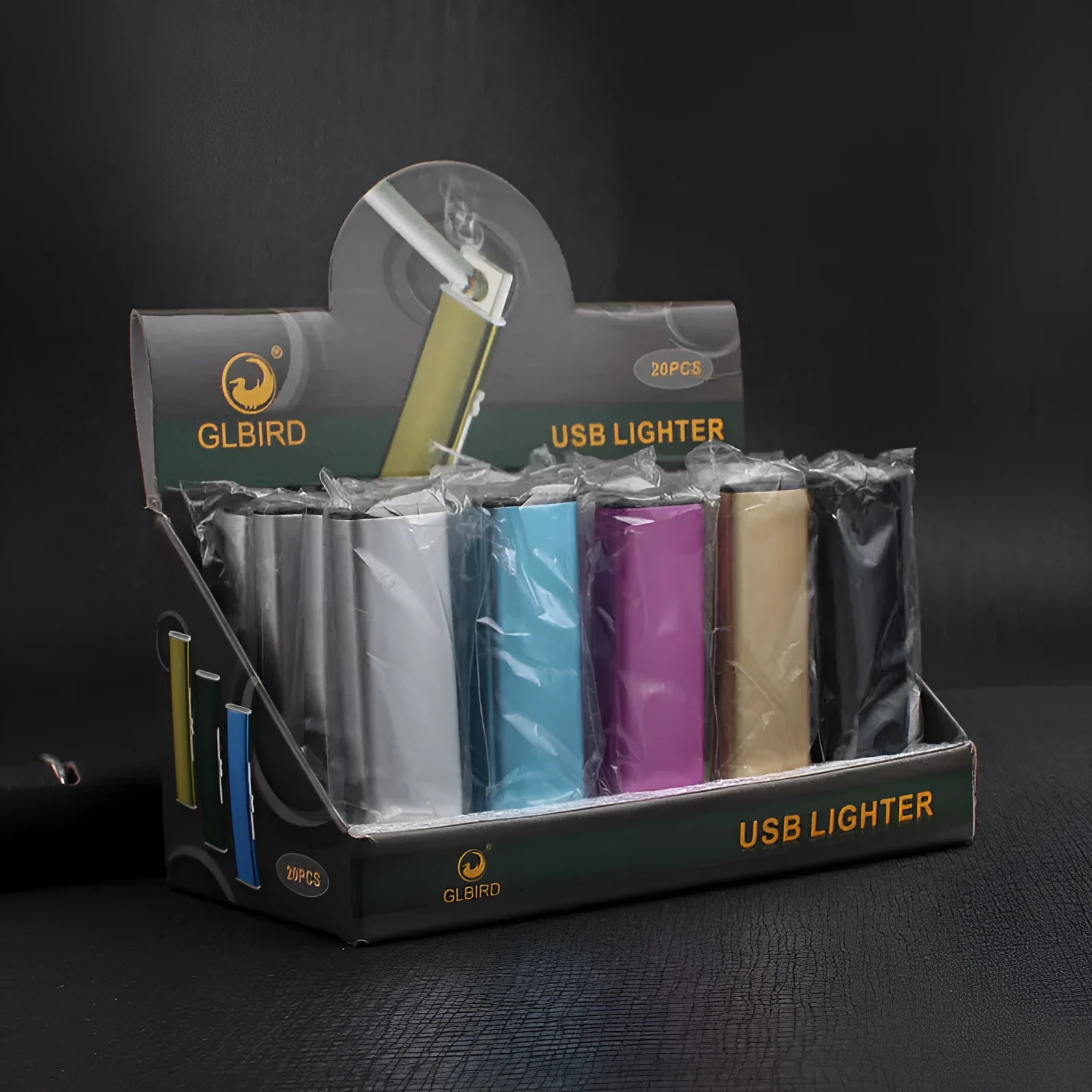 Rechargeable metal cigarette lighter with windproof function in random colours from 20-piece set