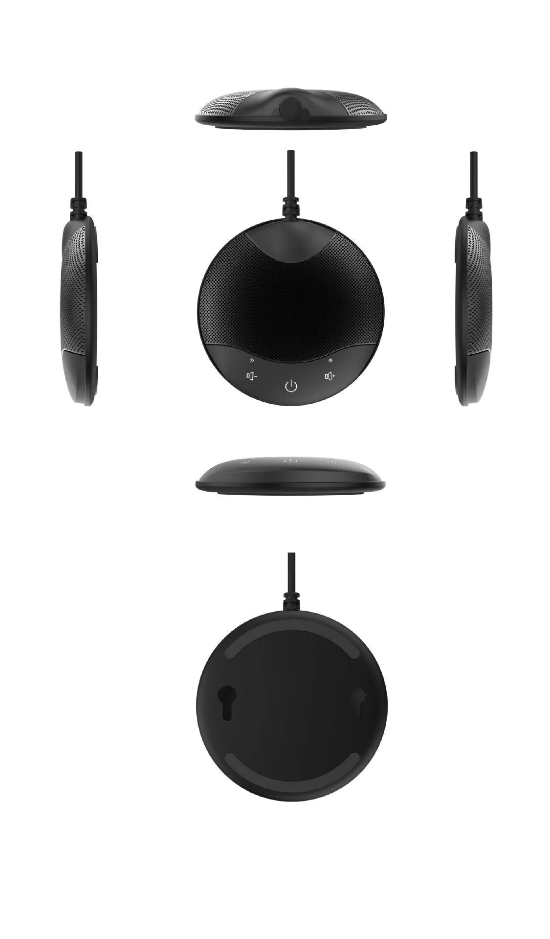 Black USB condenser microphone for computer conferencing and gaming measuring 9x9x1.7cm