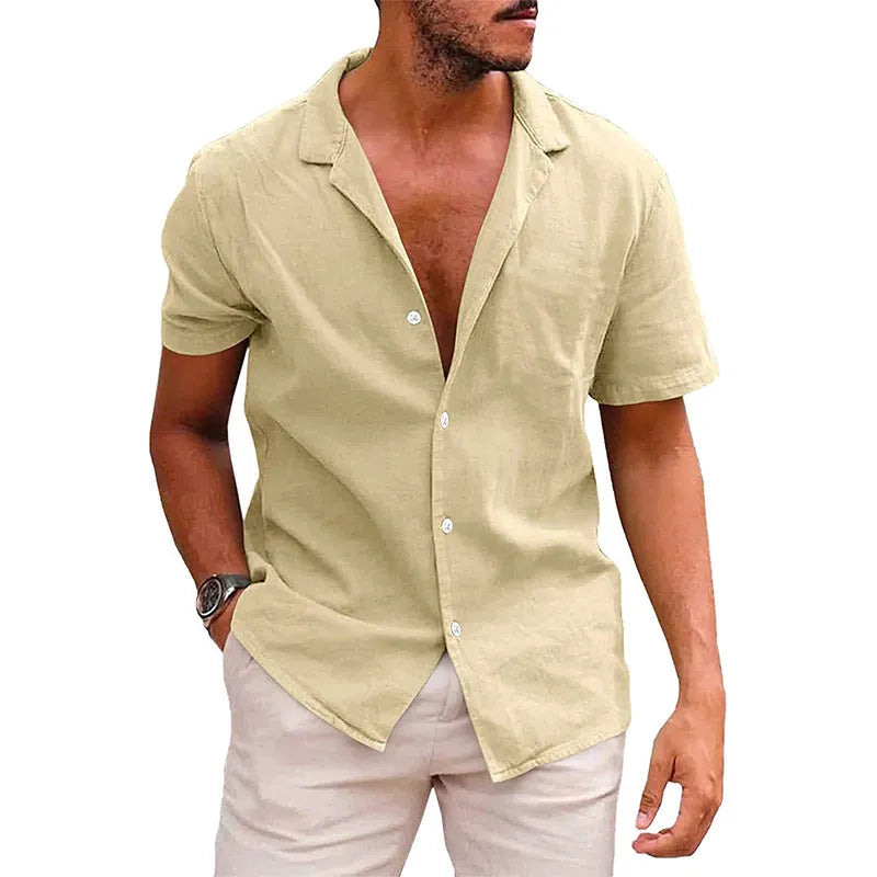 Men's short sleeve button down shirt in linenCotton, solid colour, loose fit, available in multiple colours
