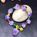 Natural-shaped amethyst bead bracelet with engraved fu character for women's jewellery