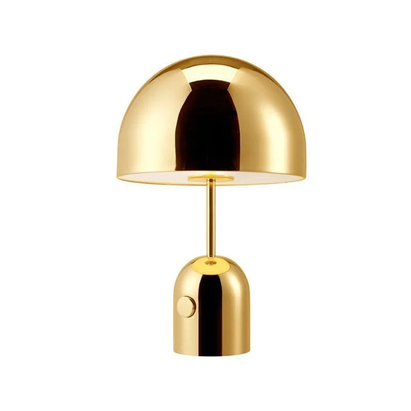 Mushroom-shaped table lamp in rose gold finish with a metal base, measuring 280mm wide.