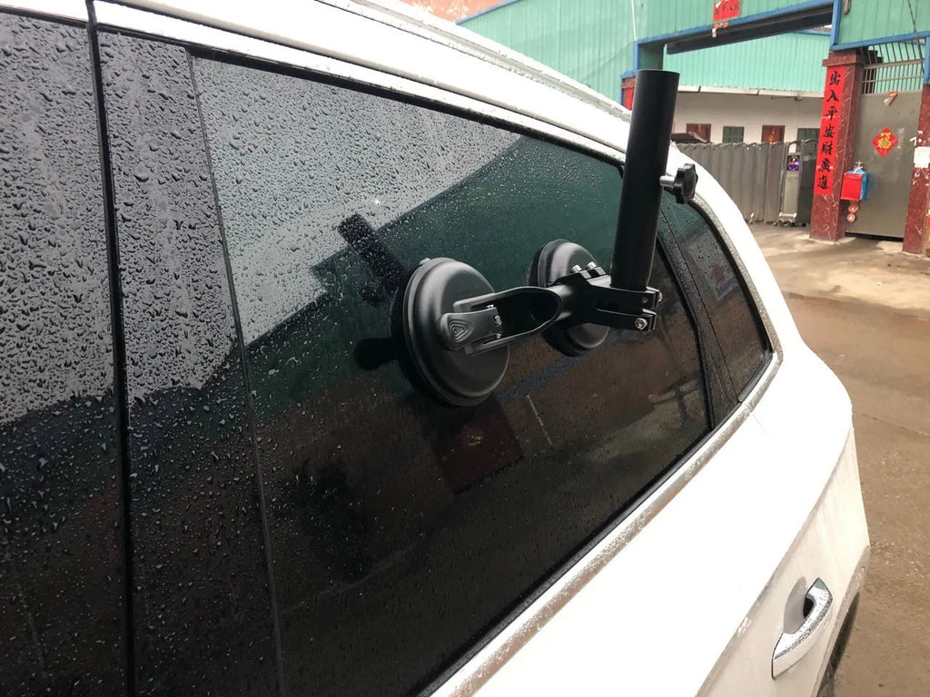 Black off-road car glass sucker mounting base with round rubber suction cup