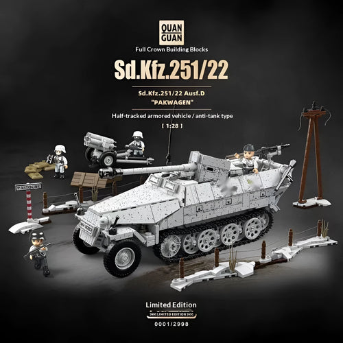 Anti-tank half-track tracked armored vehicle building block model with plastic blocks for boys aged 7-14
