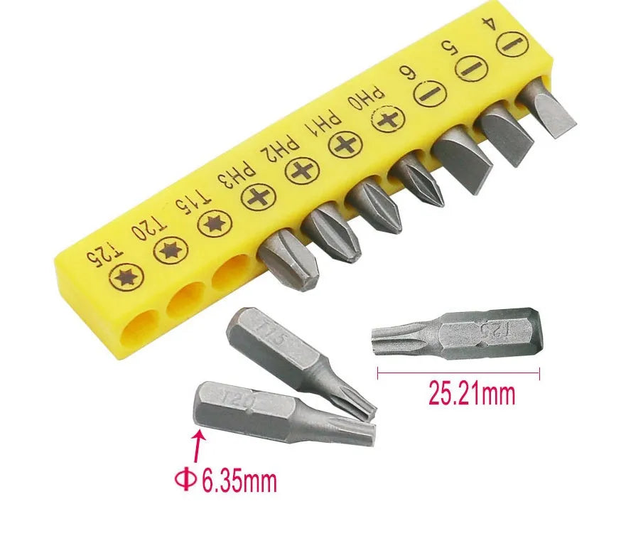 Mini L-shaped double-headed socket wrench set with 10 bits and 10 sockets in 45# steel