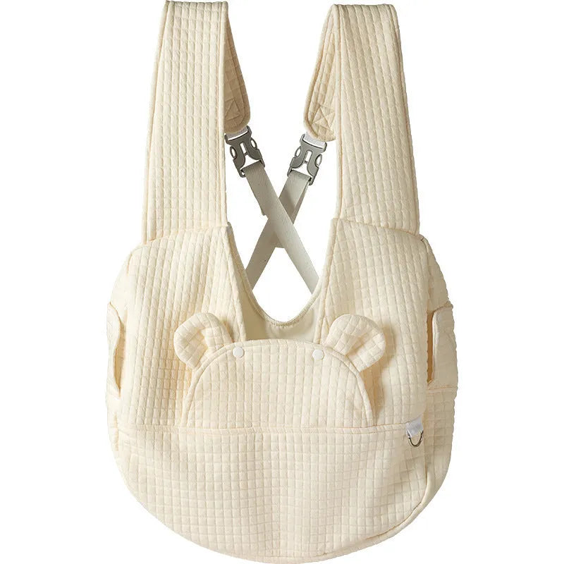 Grey quilted cross-chest pet backpack for small dogs and cats