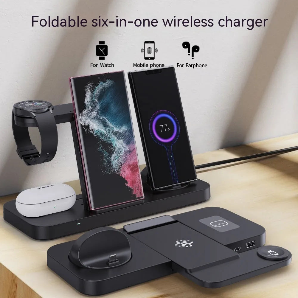 B-21 three-in-one wireless charging station for mobile phone, headset and watch in black or white.