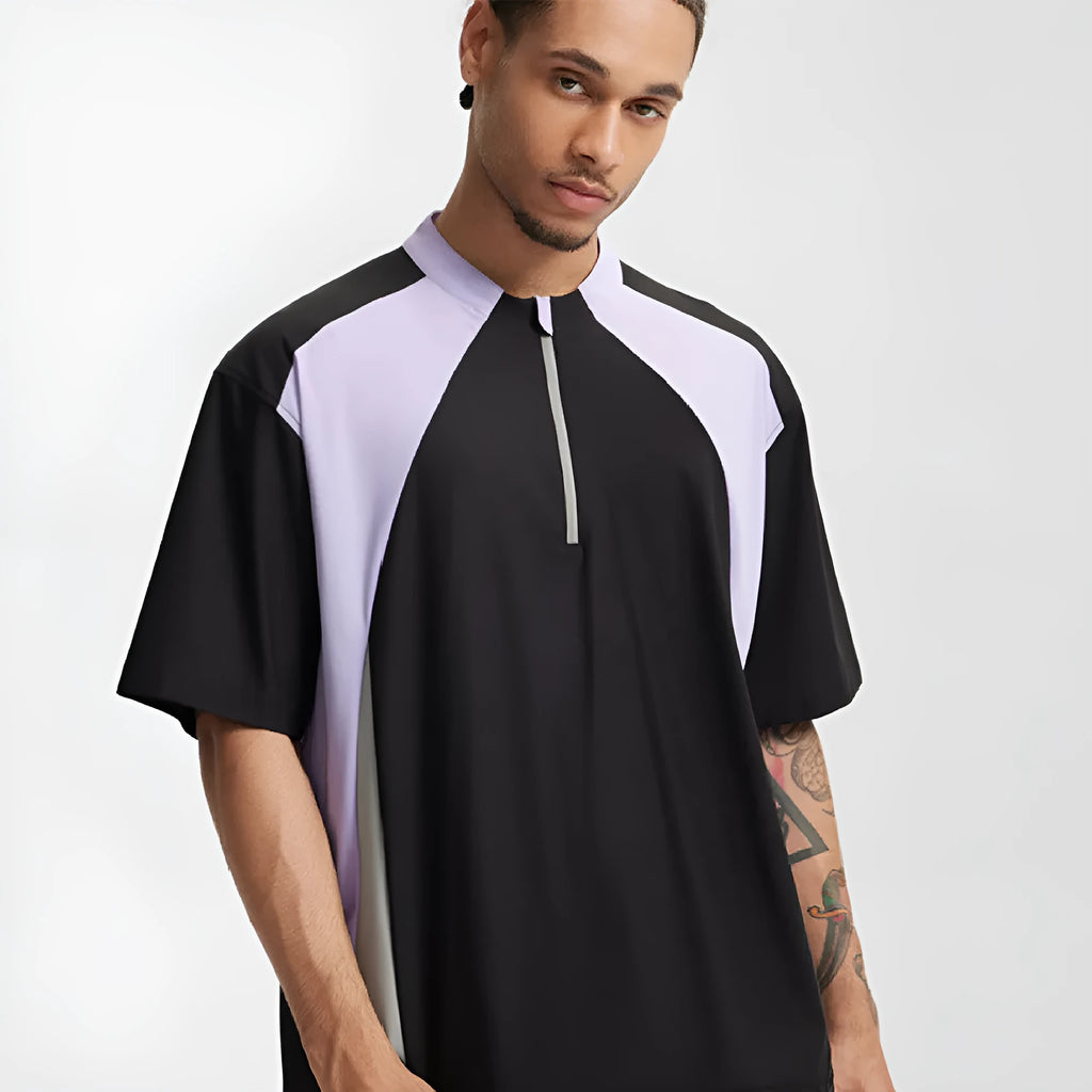 Man wearing a solid beige lightweight long sleeve polyester casual top