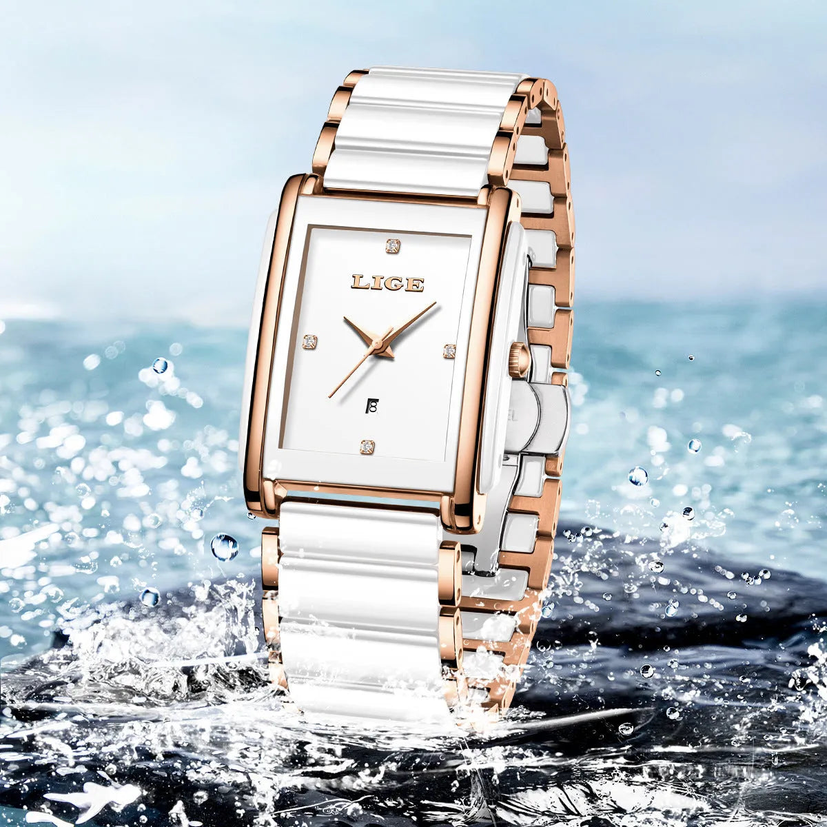 Fashion ceramic stainless steel couple quartz watch in rose gold black with antique style