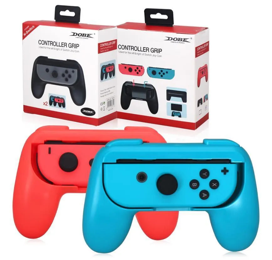 ABS plastic handle grip cover for Nintendo Switch Joycon controllers in Black and Red Blue colours.