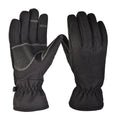 Army green tactical ski gloves with anti-slip palms on a snowy background.