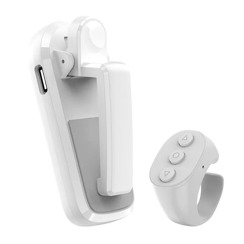Smart wireless page turner remote control with clicker, in black, white, or pink, for tablets and smartphones.