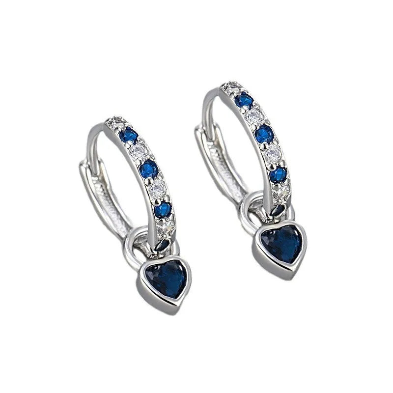 Women's heart-shaped drop earrings with a coloured gemstone, in gold or white gold plating.
