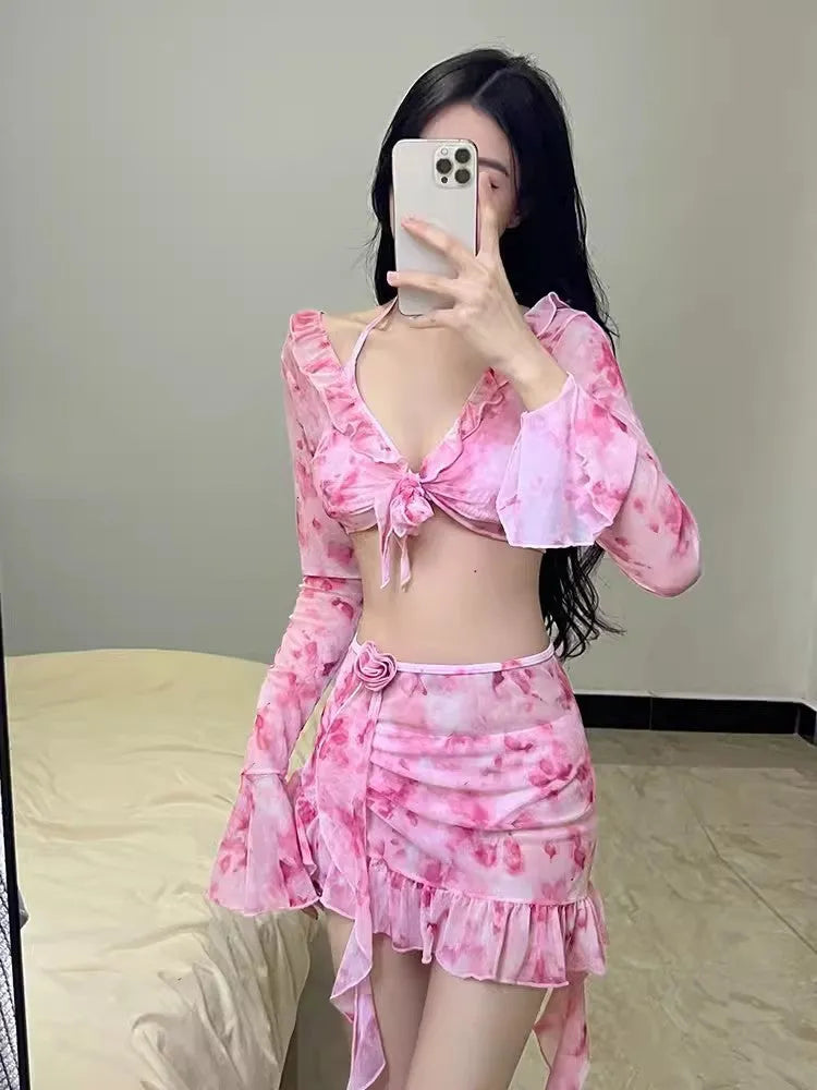 Women's floral bikini swimsuit in cherry blossom pink colour with polyester construction
