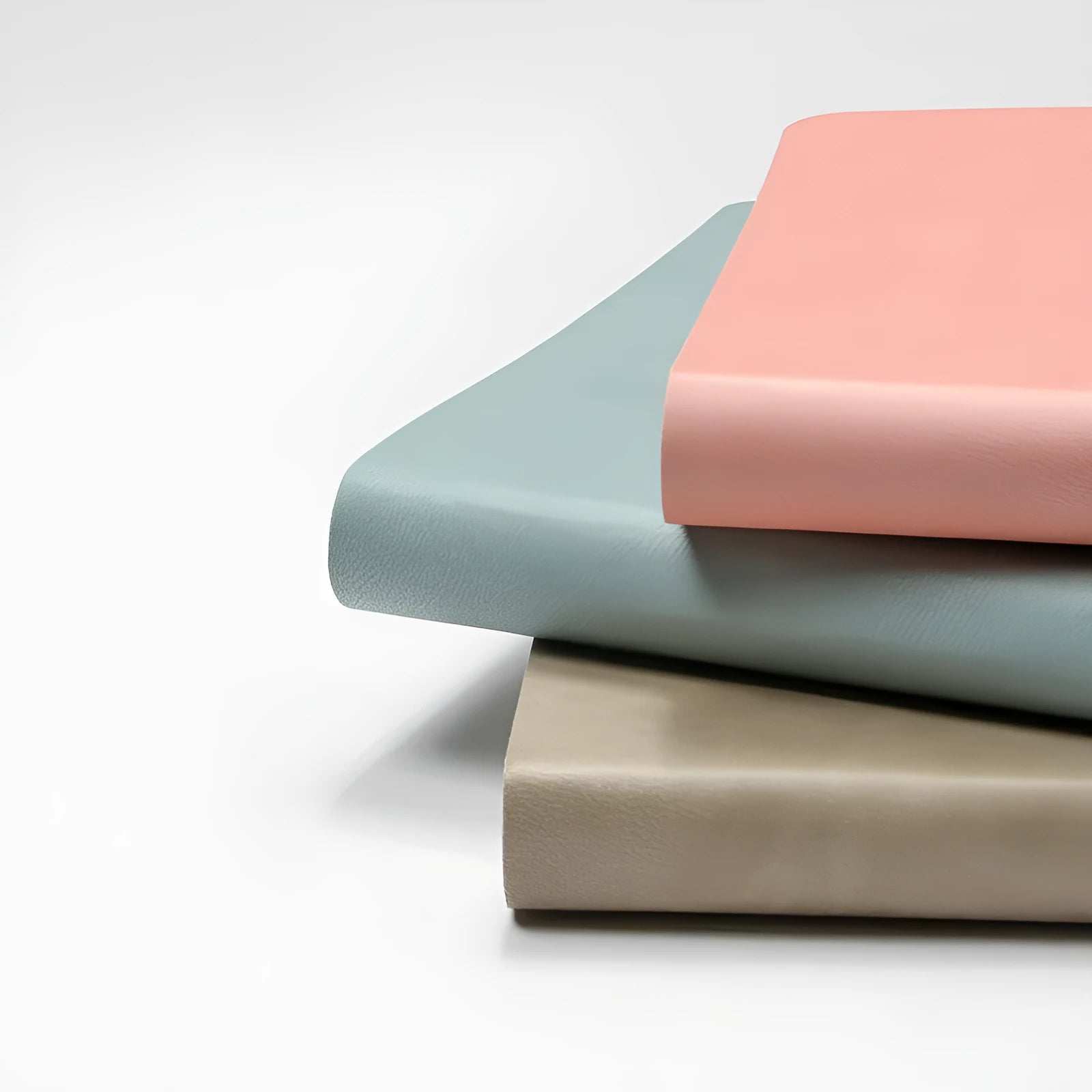 Blue and pink soft touch A5 dotted notebooks showing dot grid pages and imitation leather cover.