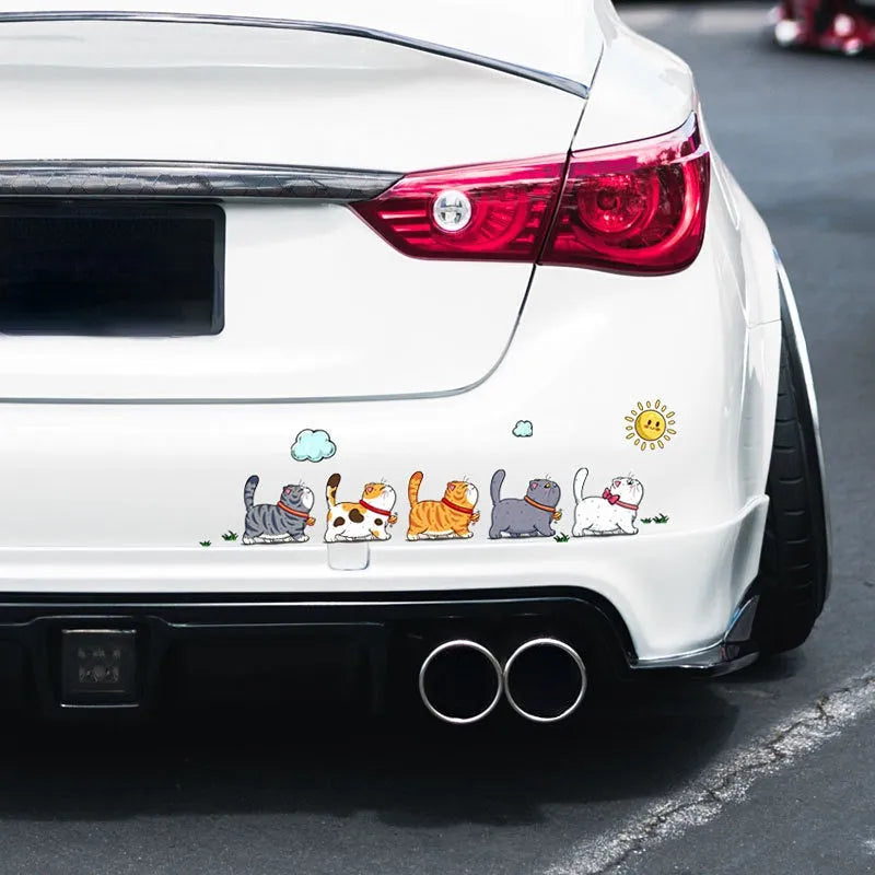 Car sticker with five climbing cats design in waterproof PVC adhesive material