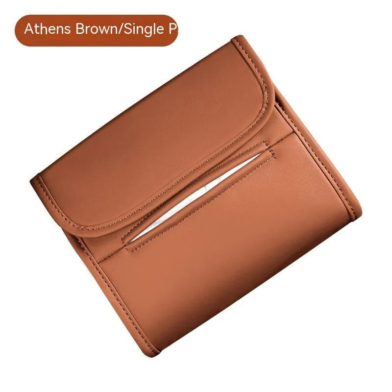 Leather car tissue box with elastic band mounting in five colour options
