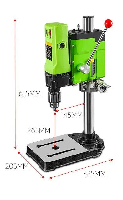 Mini bench drill and milling machine with heavy duty bench pliers on a workbench.