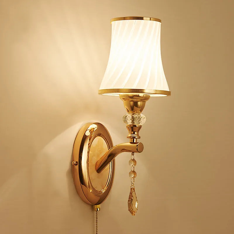 European style wall lamp with glass lampshade measuring 29 by 34 centimetres