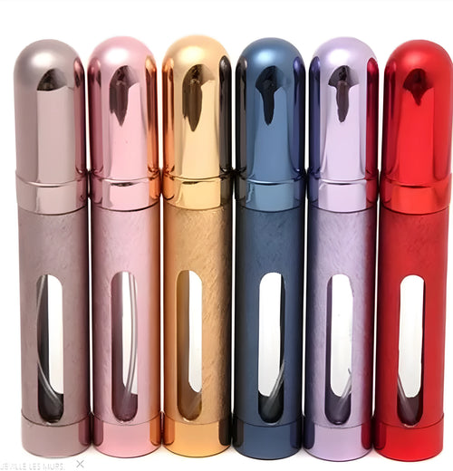 12ml aluminium travel perfume bottle in six colour options showing slim 115mm design.